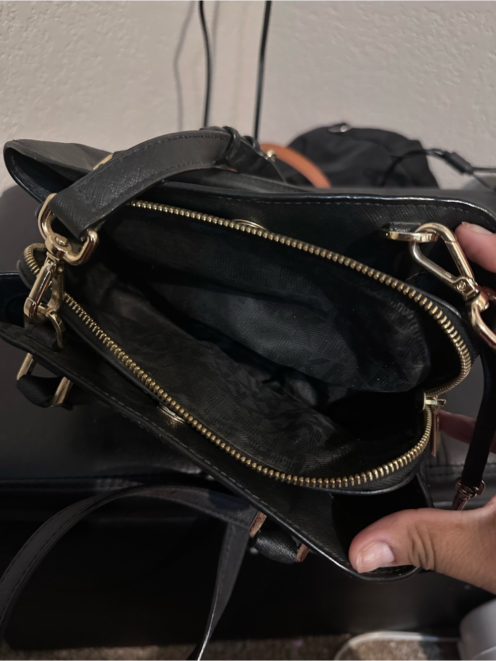 Michael Kors Black Leather Crossbody with Gold Hardware